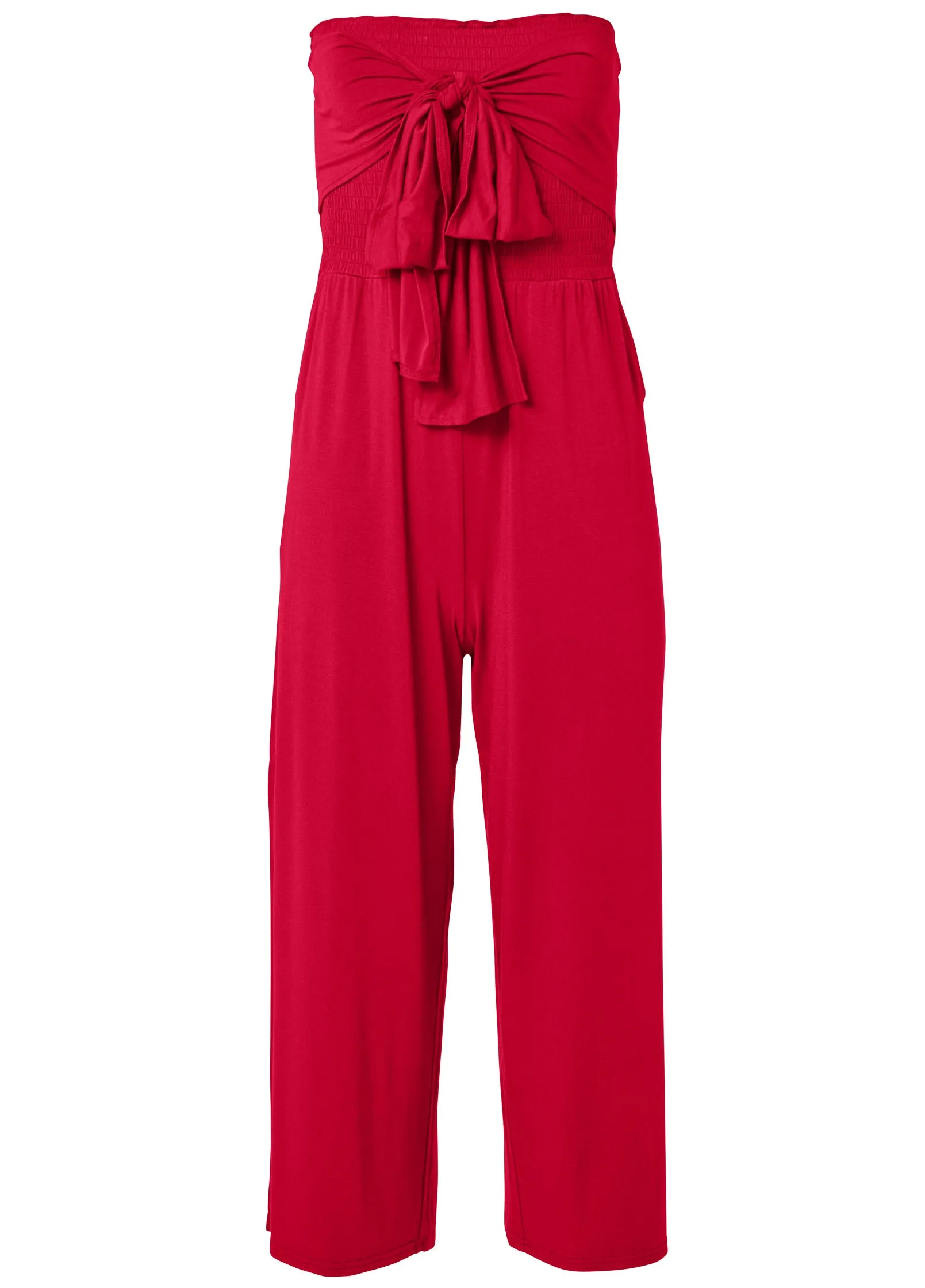 Smocked Tie-Front Jumpsuit - Red