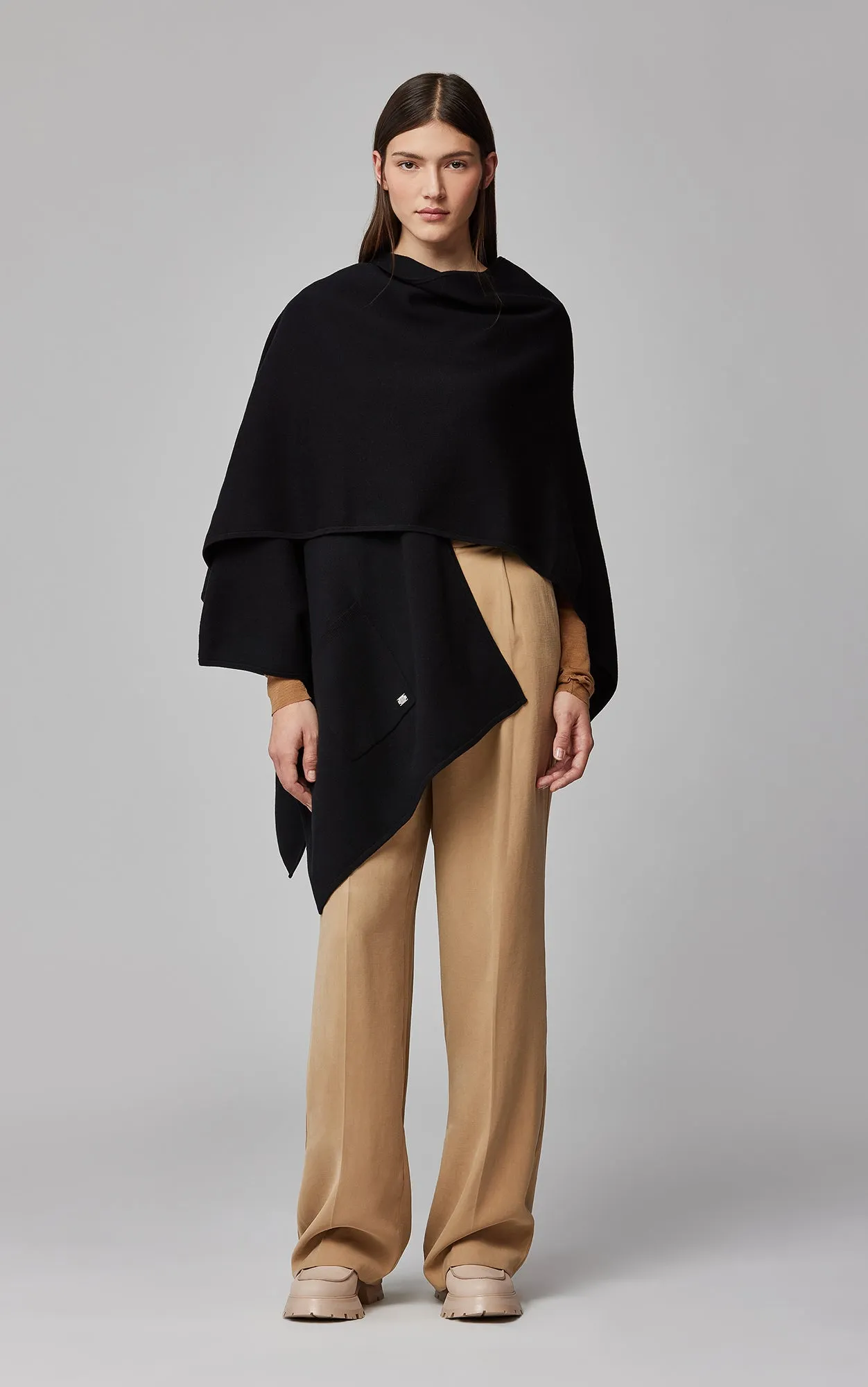 SOIA&KYO ATHENA - Asymmetric Knit Cape With Patch Pocket