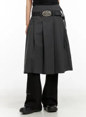 Solid Strap Pleated Midi Skirt CA418