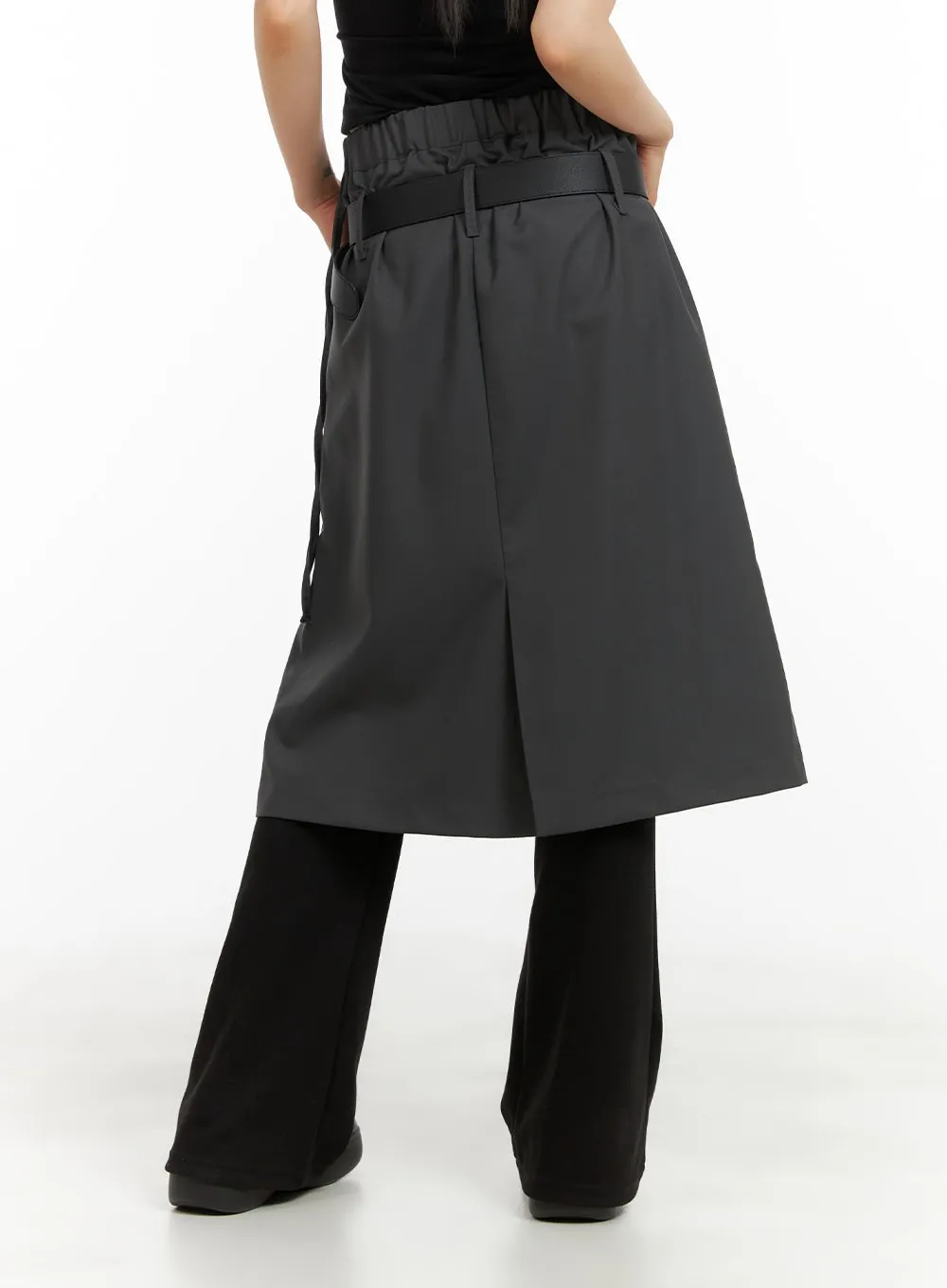 Solid Strap Pleated Midi Skirt CA418