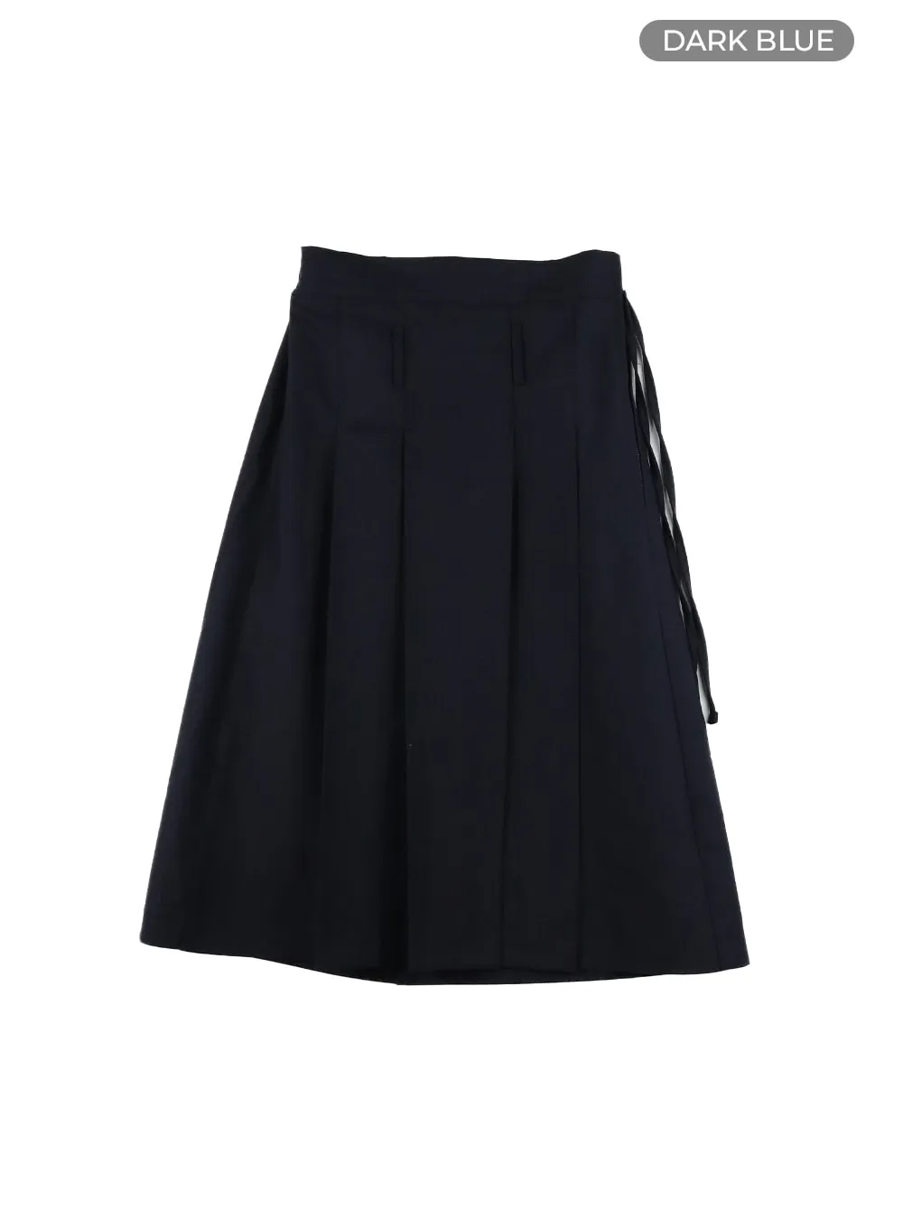 Solid Strap Pleated Midi Skirt CA418