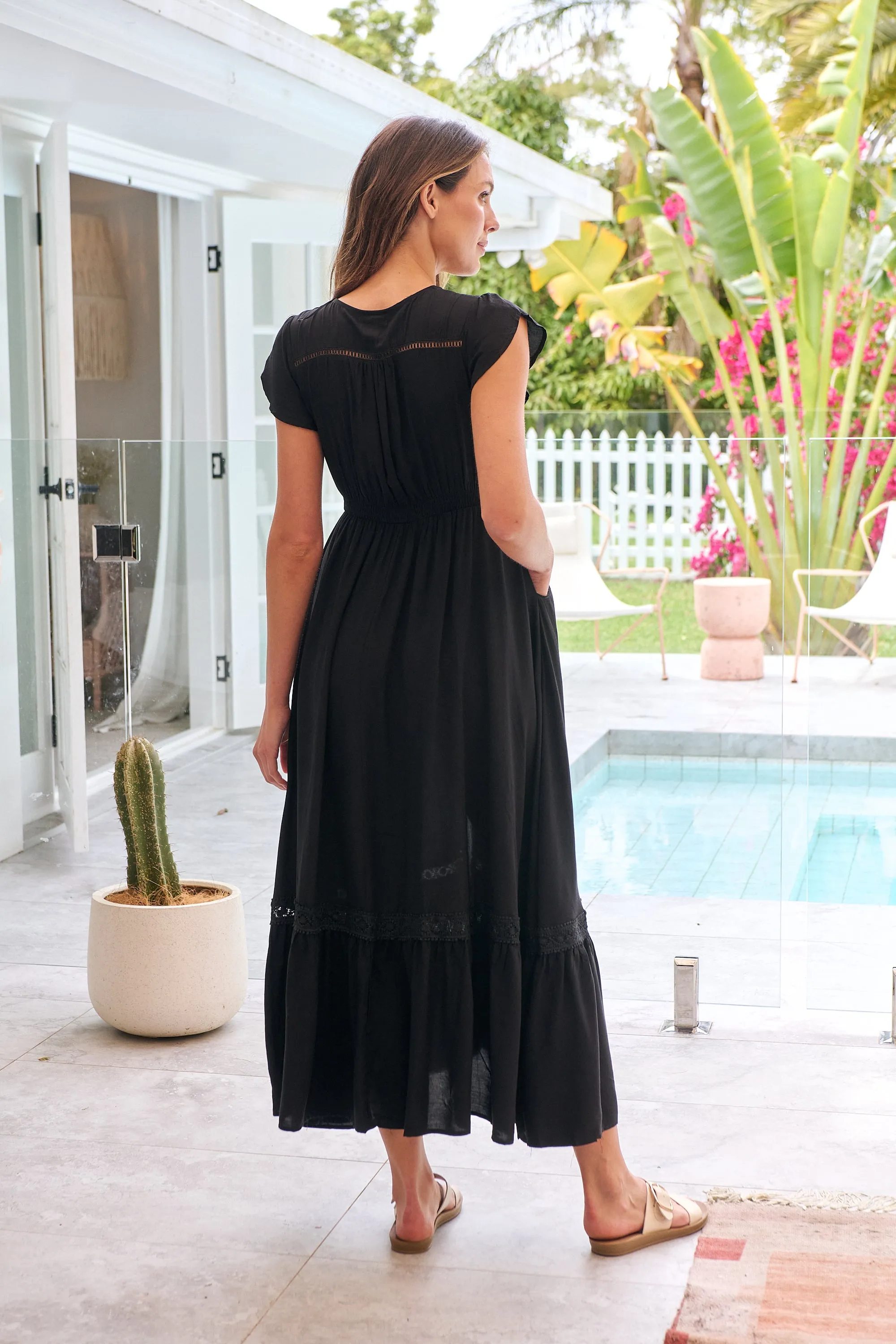 Stella Black Plain Button Front Maxi Dress