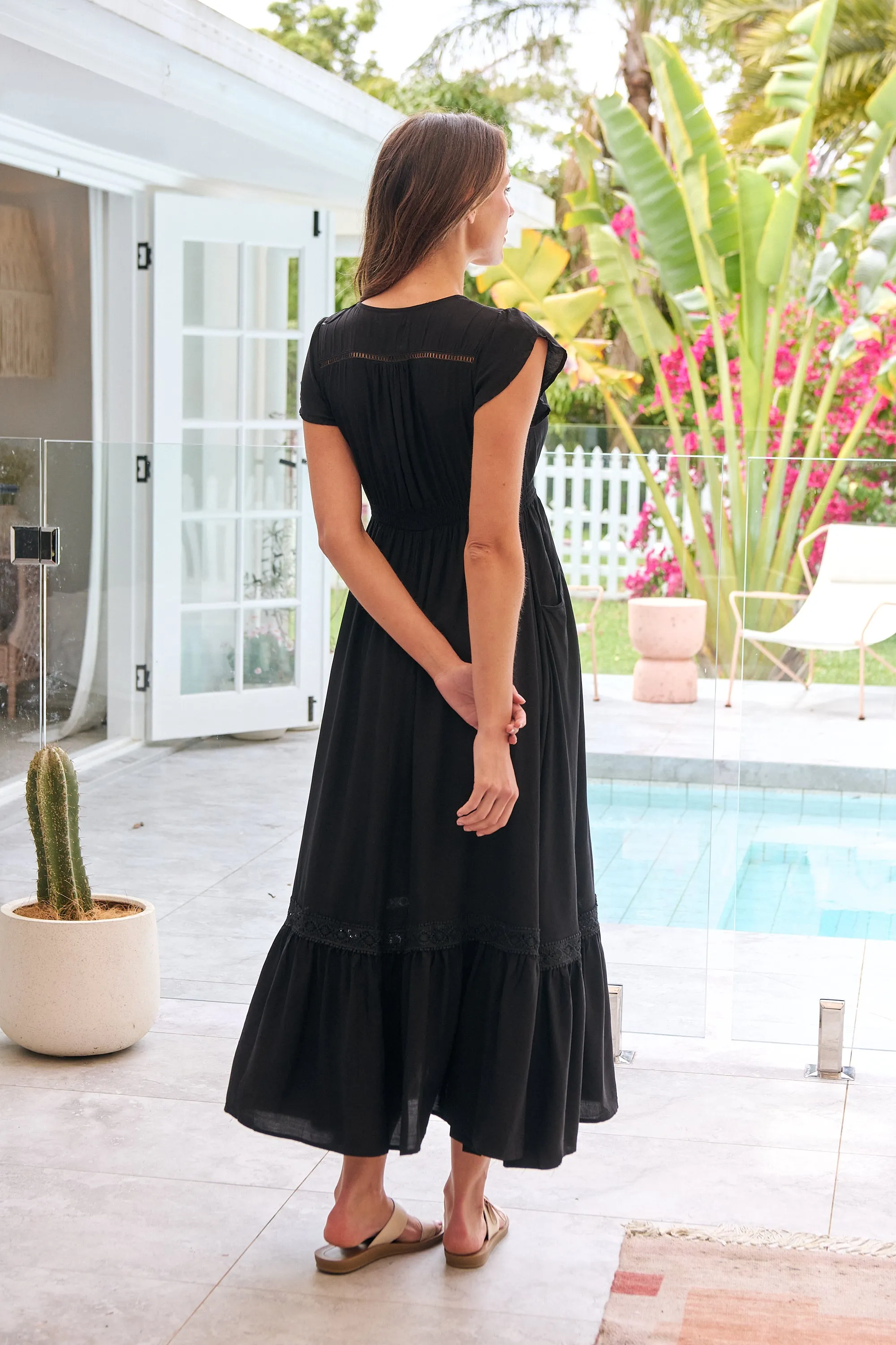 Stella Black Plain Button Front Maxi Dress