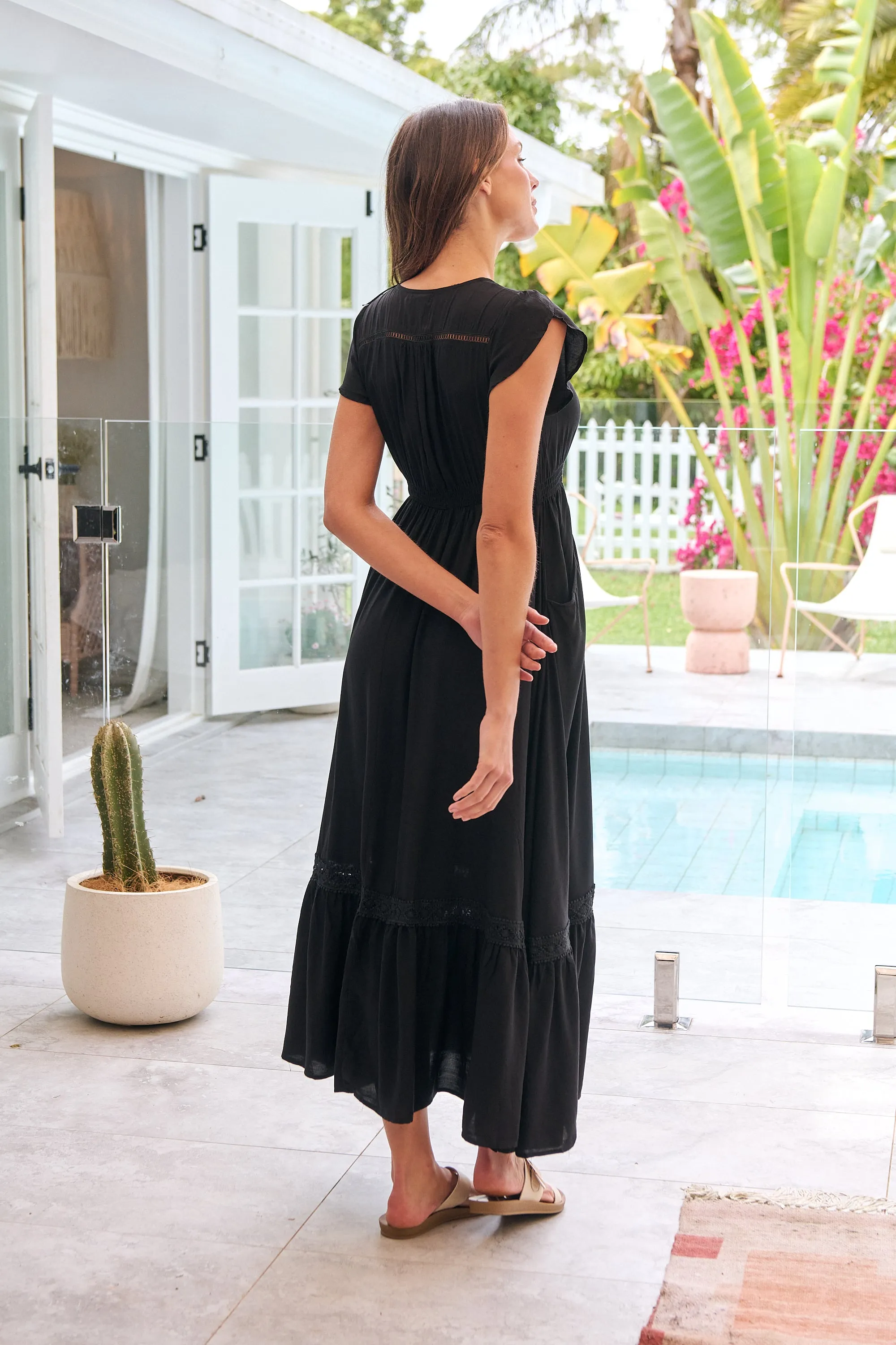 Stella Black Plain Button Front Maxi Dress