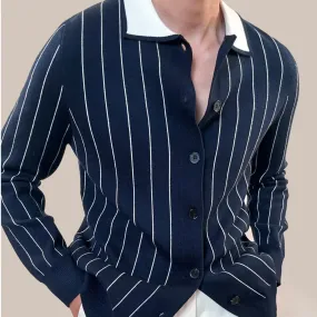 Striped Knitted Turn-Down Collar Shirt