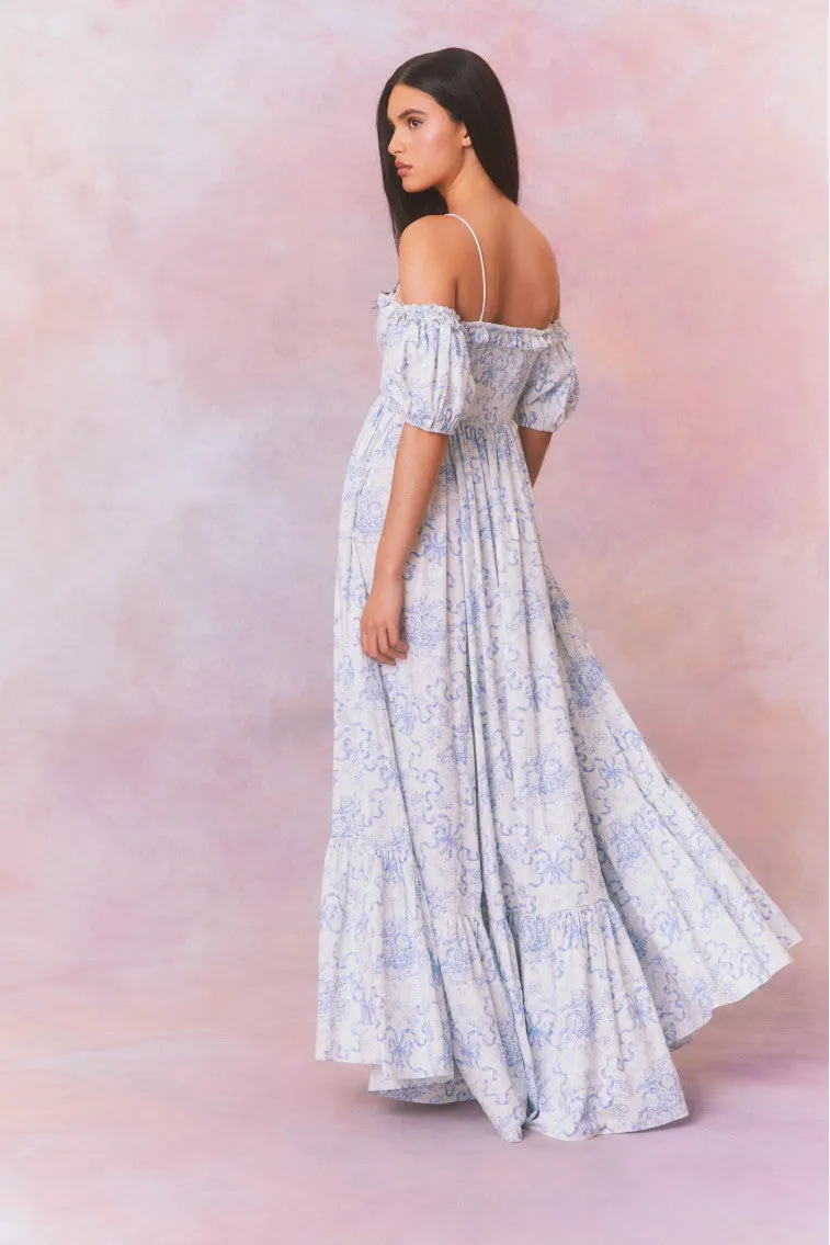 Tabithea Bow Print Off-Shoulder Maxi Dress