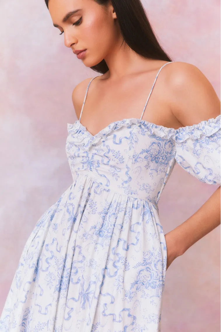 Tabithea Bow Print Off-Shoulder Maxi Dress