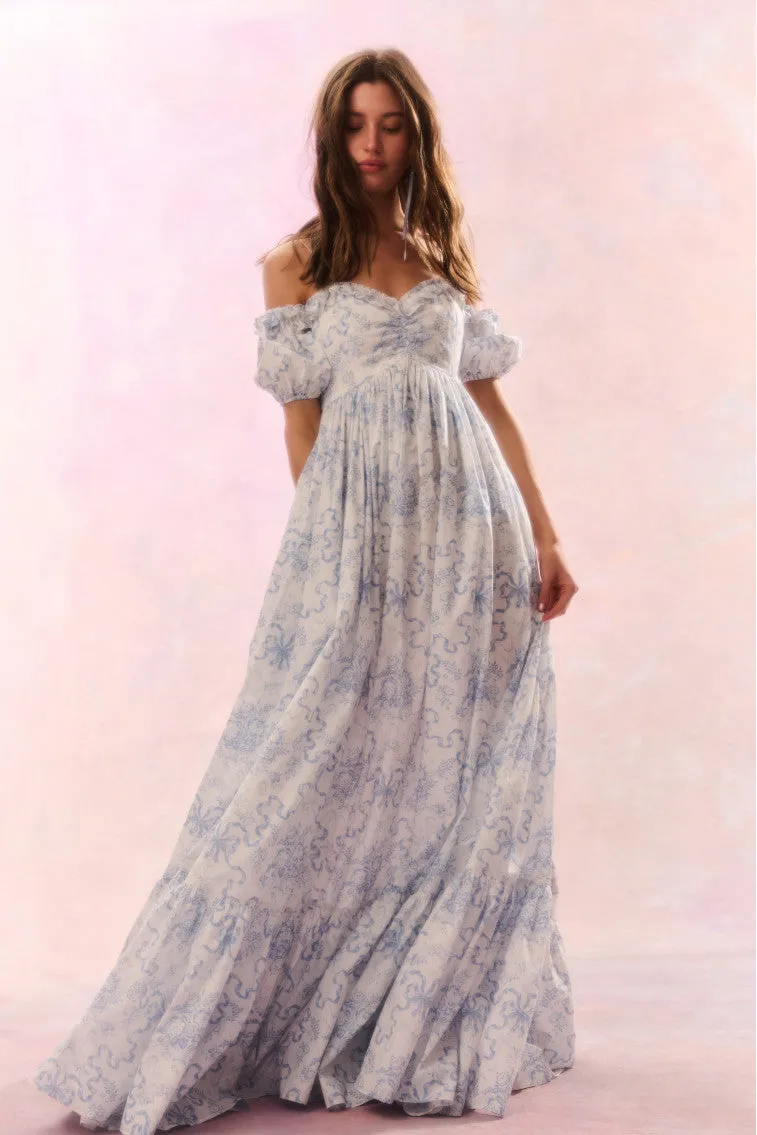 Tabithea Bow Print Off-Shoulder Maxi Dress