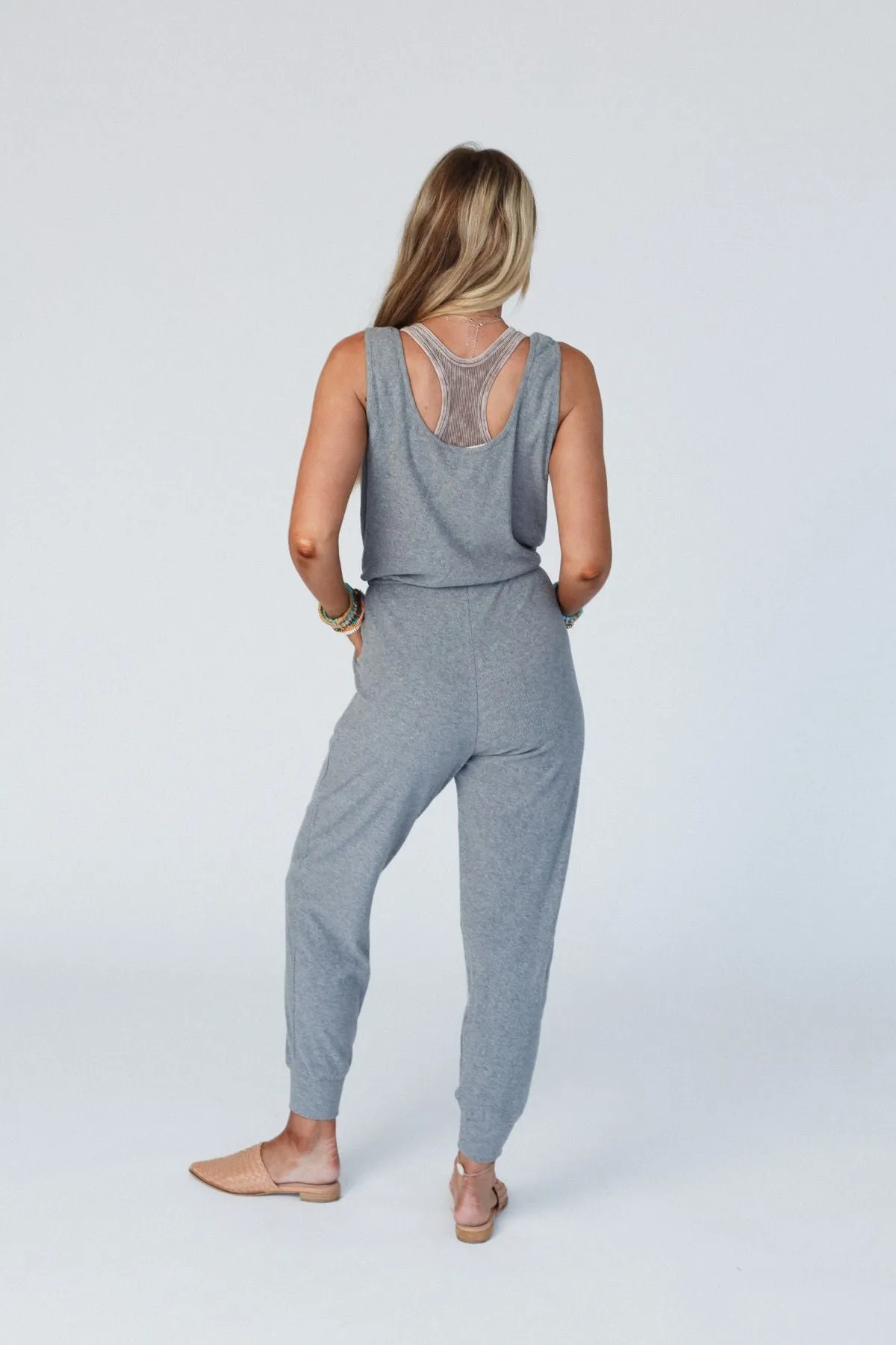 The Nest Chill Out Comfy Ribbed Jumpsuit - Charcoal