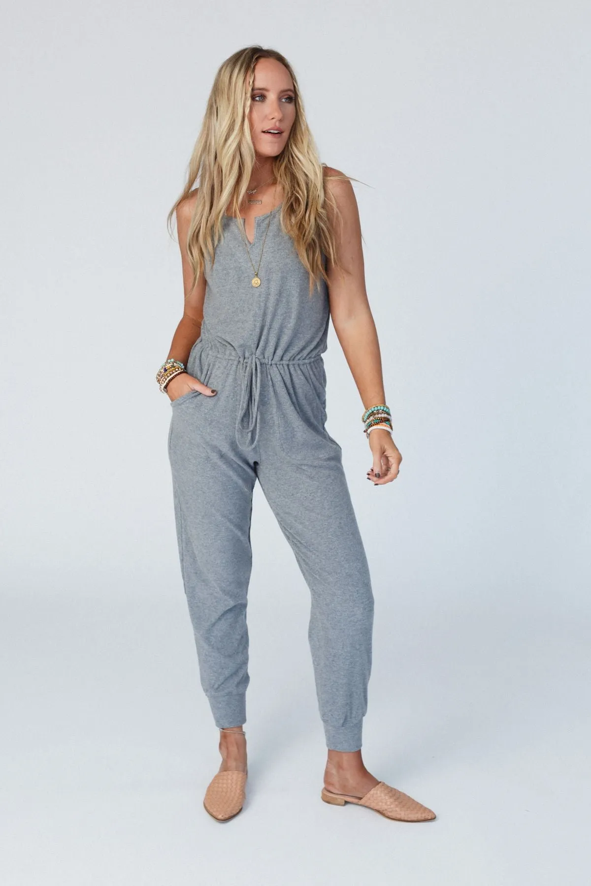 The Nest Chill Out Comfy Ribbed Jumpsuit - Charcoal