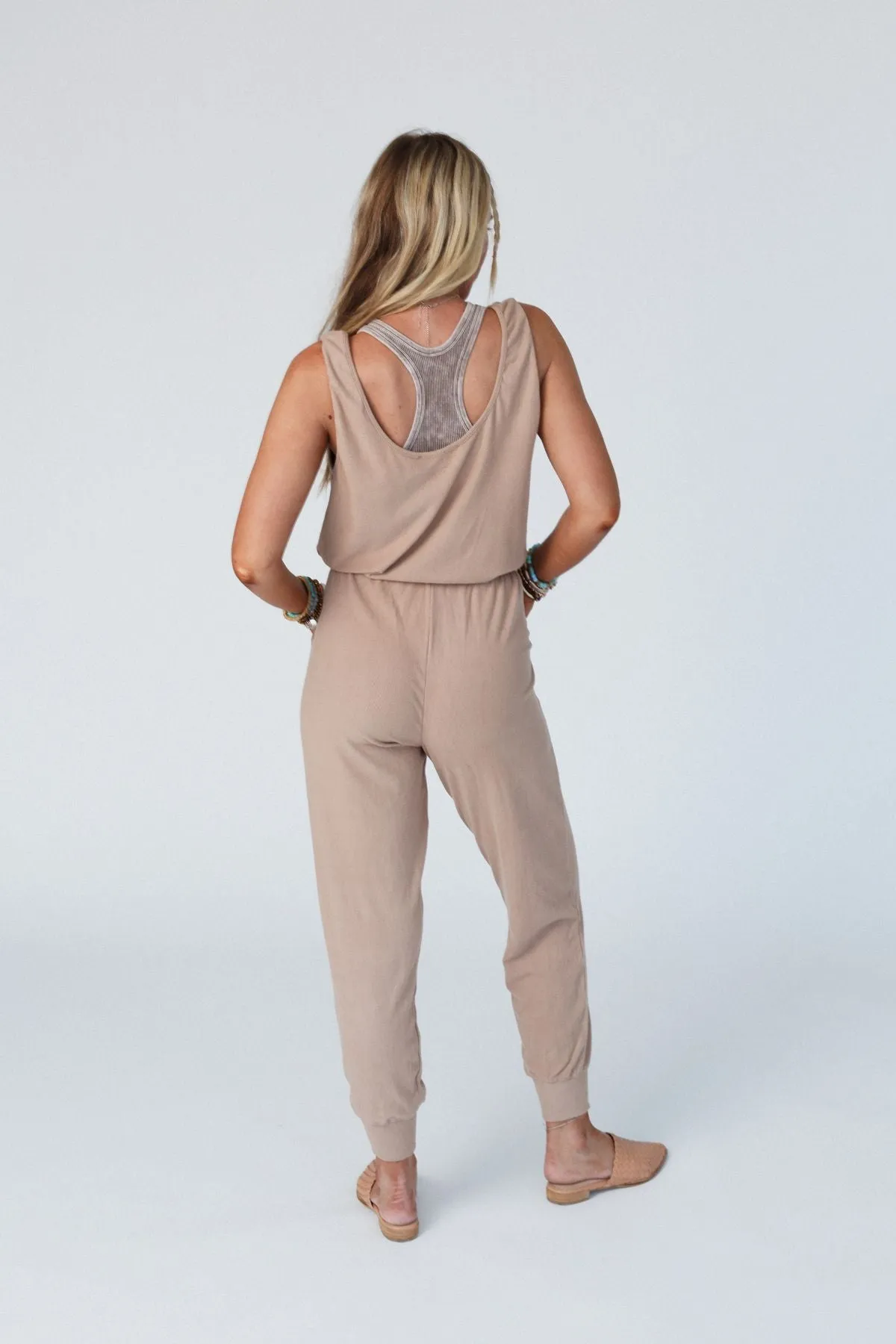 The Nest Chill Out Comfy Ribbed Jumpsuit - Mocha