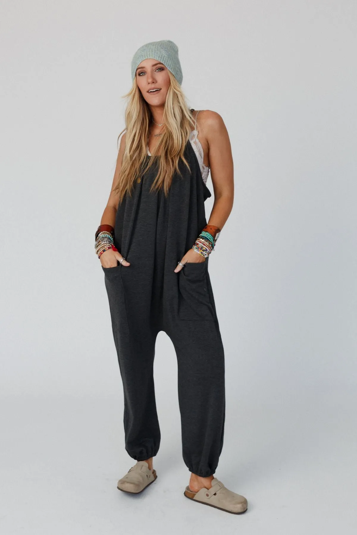 The Nest Comfort Zone Pocketed Jumpsuit - Charcoal