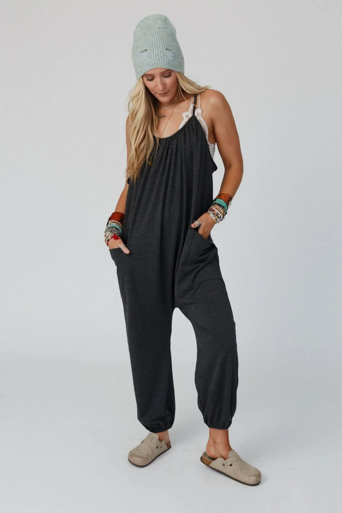 The Nest Comfort Zone Pocketed Jumpsuit - Charcoal