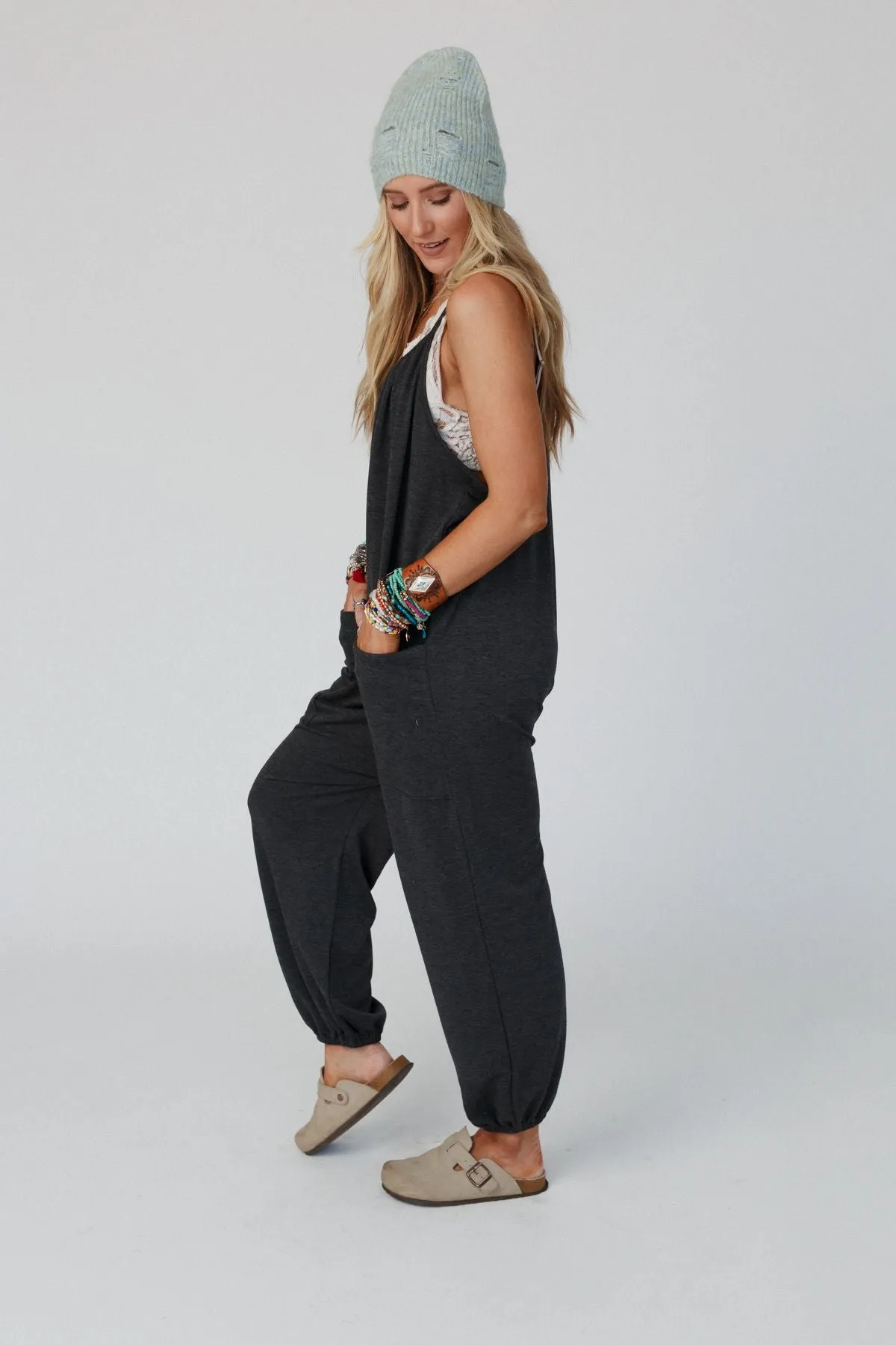 The Nest Comfort Zone Pocketed Jumpsuit - Charcoal