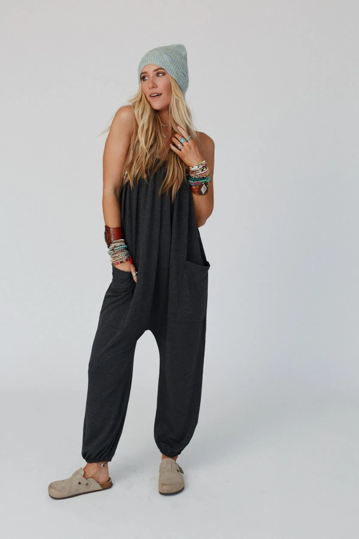 The Nest Comfort Zone Pocketed Jumpsuit - Charcoal