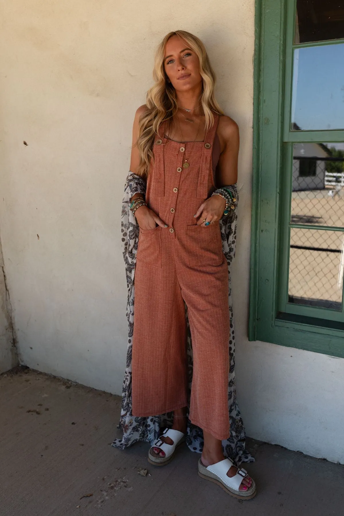 The Nest High Hopes Button Up Overalls - Rust