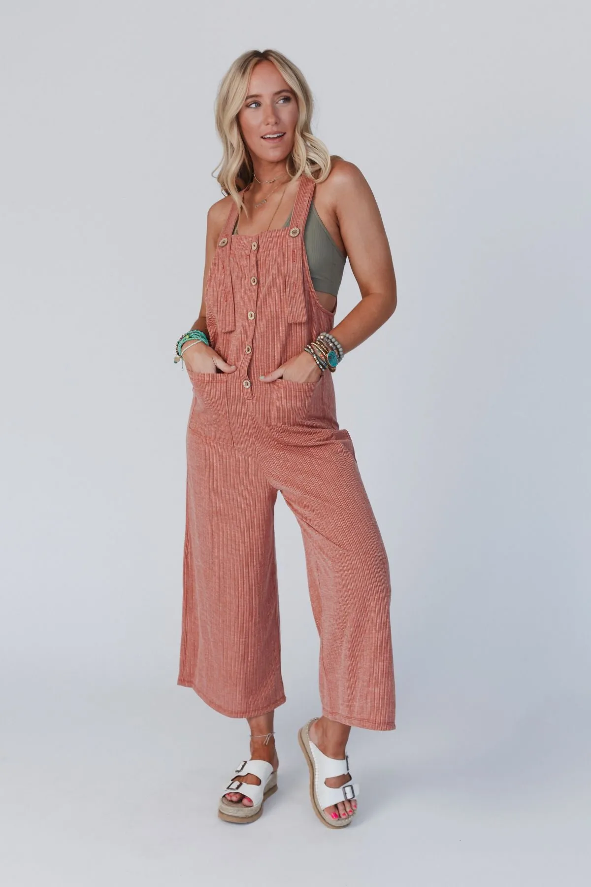 The Nest High Hopes Button Up Overalls - Rust