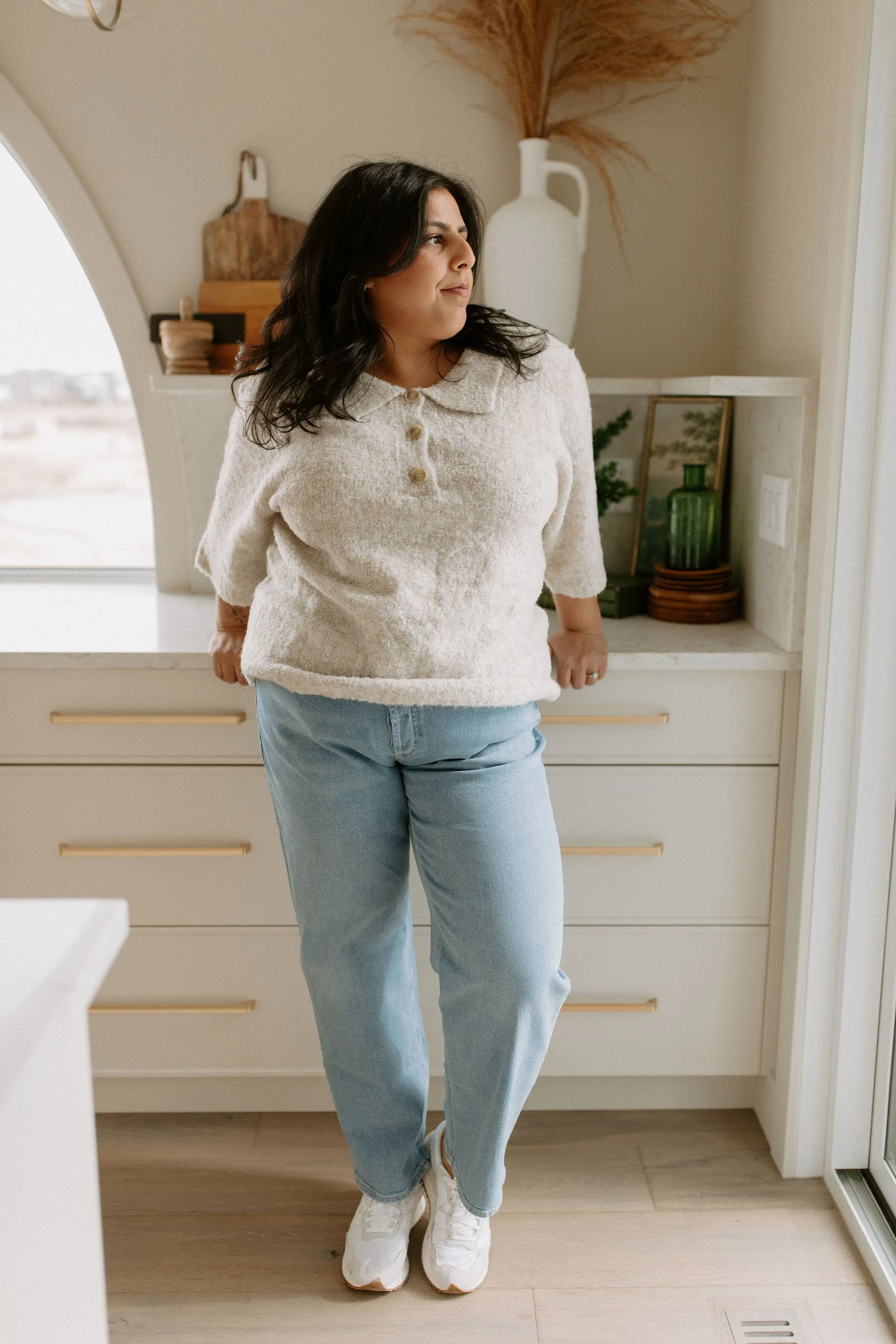 The Tori Boucle Polo Top - Oatmeal - PLUS