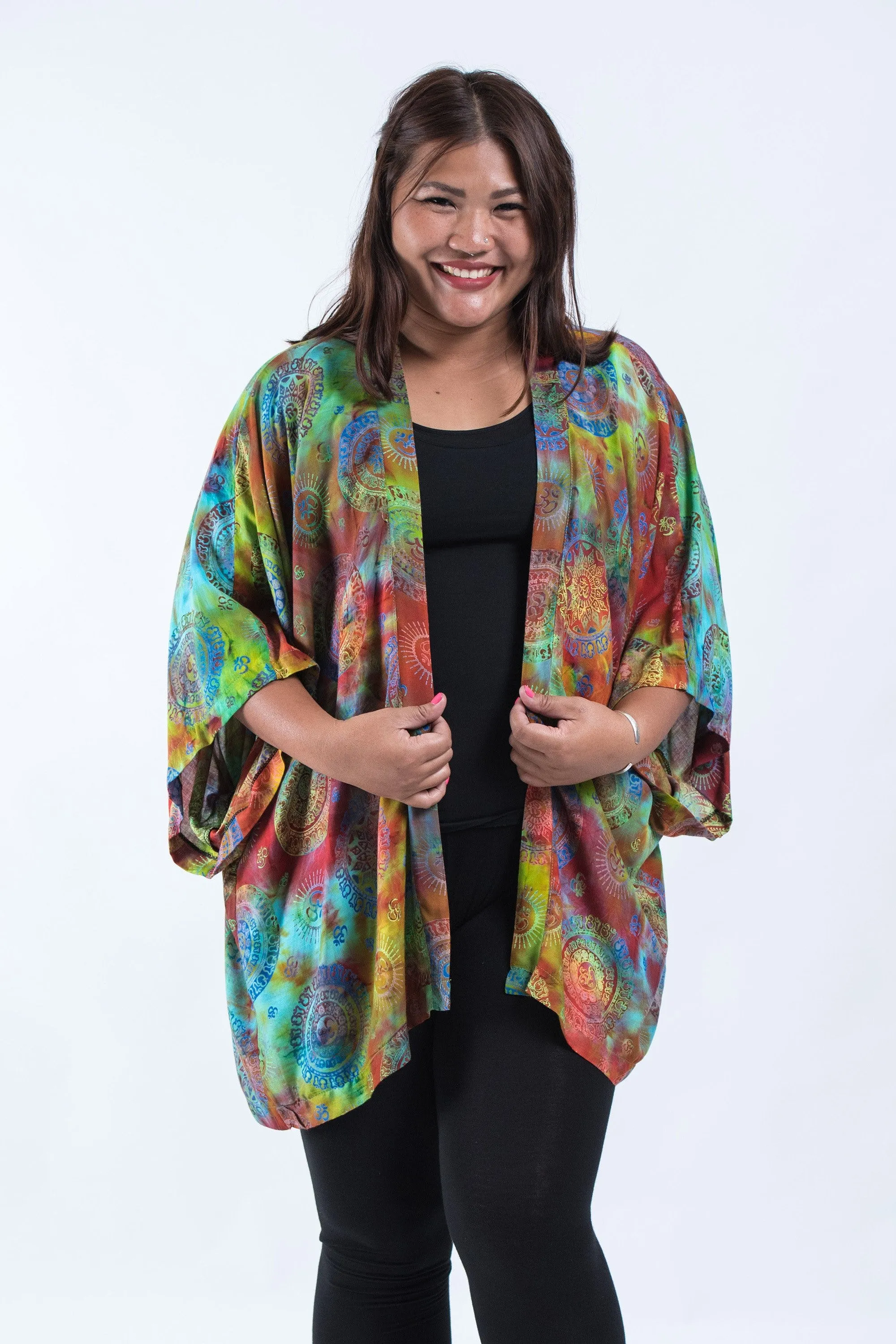 Tie Dye Om Kimono Cardigan in Festive Rainbow