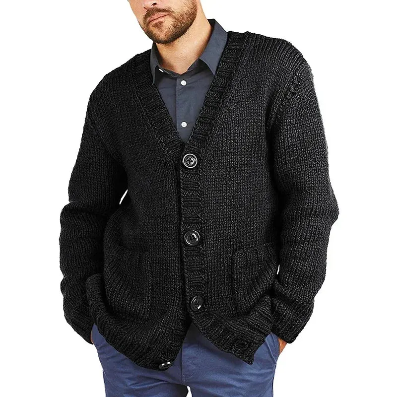 Toleet Y2K Street Style New Sweater Cardigan Mens Solid V-neck Long Sleeve Knitted Coat Men