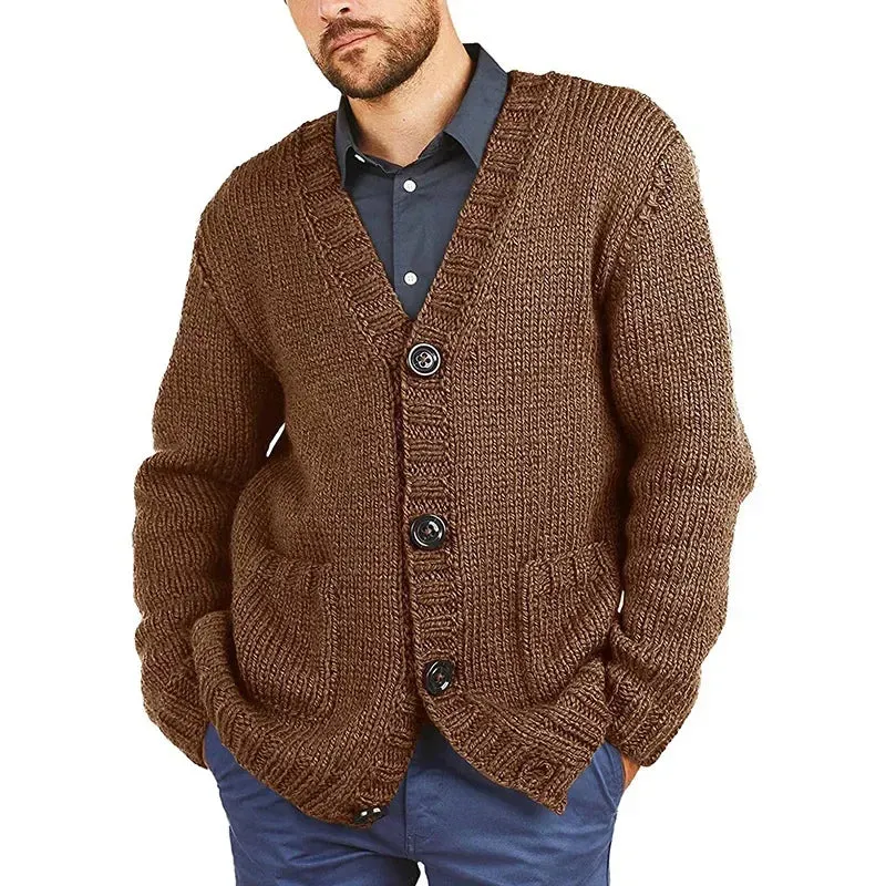 Toleet Y2K Street Style New Sweater Cardigan Mens Solid V-neck Long Sleeve Knitted Coat Men