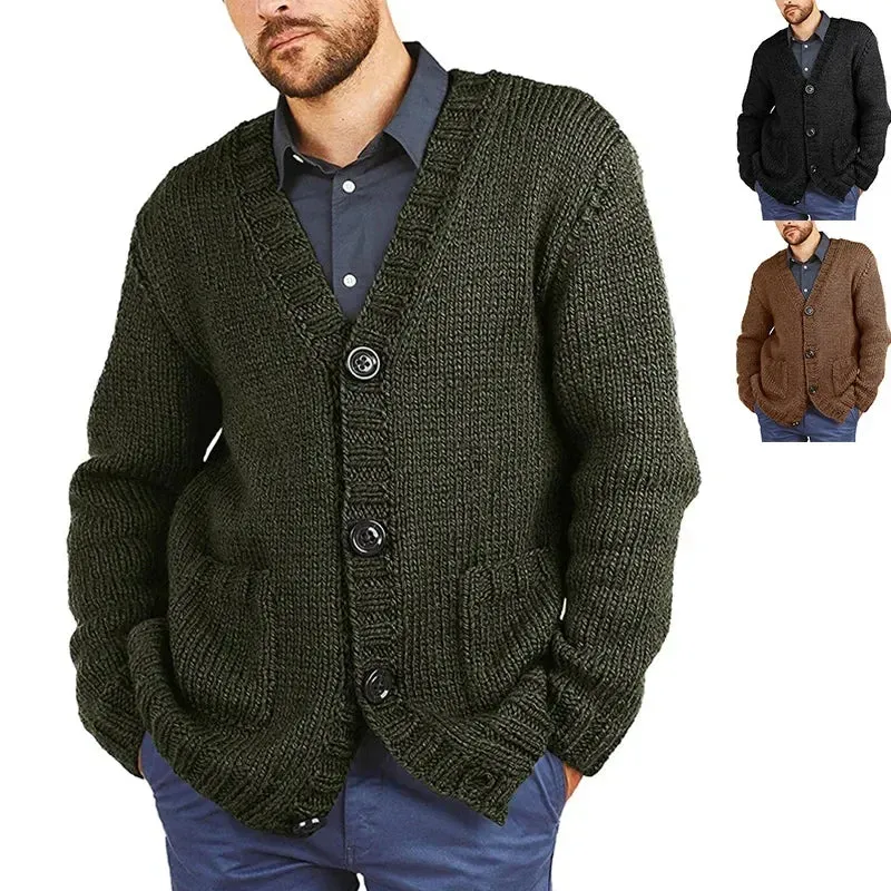 Toleet Y2K Street Style New Sweater Cardigan Mens Solid V-neck Long Sleeve Knitted Coat Men