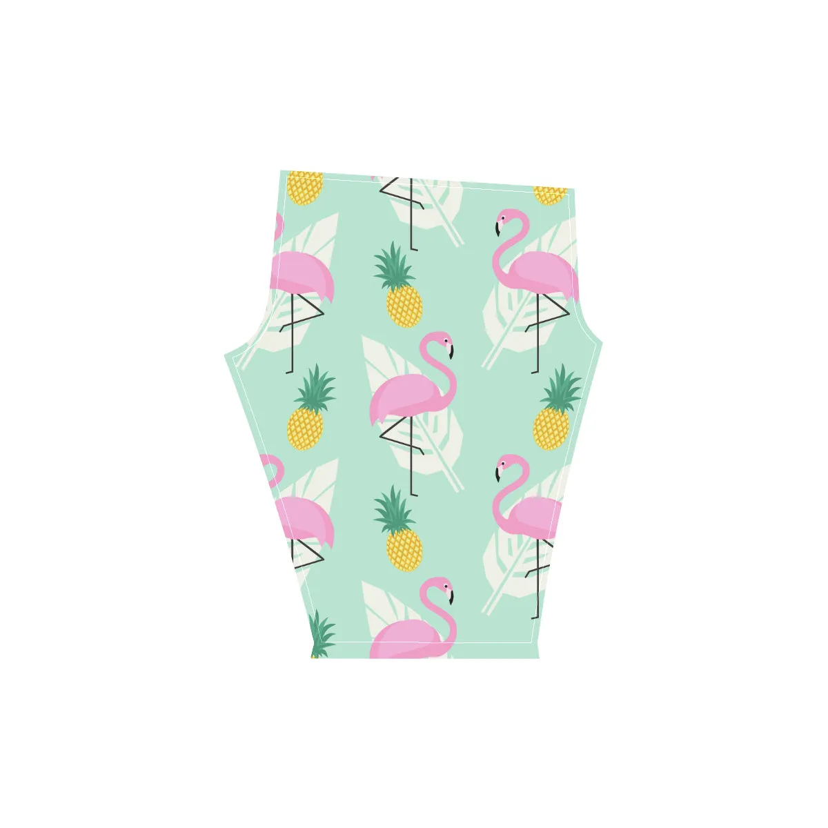 Tropical Pink Flamingos Pineapples and Palm Leaf Women's Low Rise Capri Leggings (Invisible Stitch)