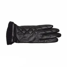 UGG TECH QUILTED BLACK LEATHER GLOVES WITH KNIT CUFF WOMEN’S SIZE S NEW