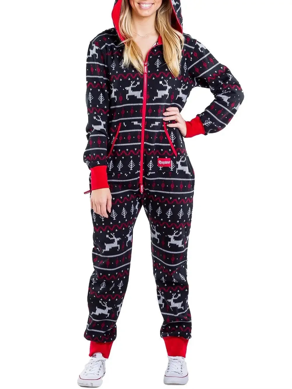 Unisex Black and Red Fair Isle - Christmas Jumpsuit