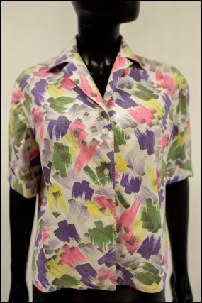 Vintage 1950s 'Pastel Brush' Print Blouse