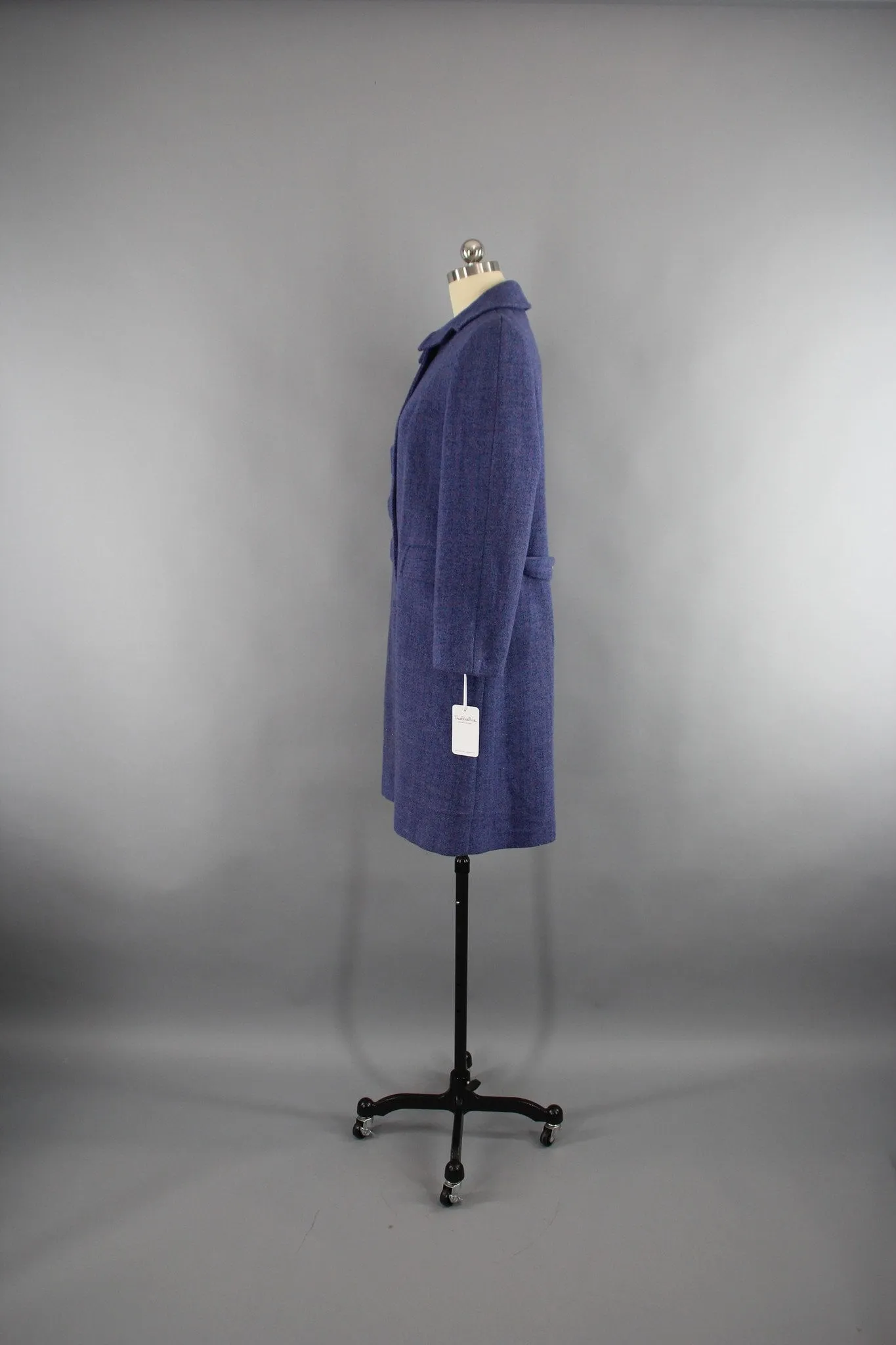 Vintage 1950s Periwinkle Blue Harris Tweed Wool Coat