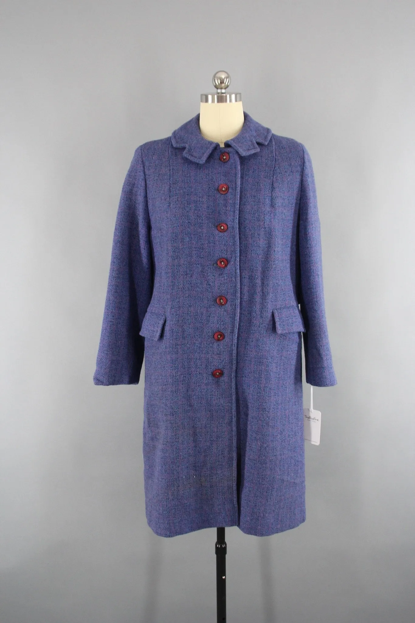 Vintage 1950s Periwinkle Blue Harris Tweed Wool Coat