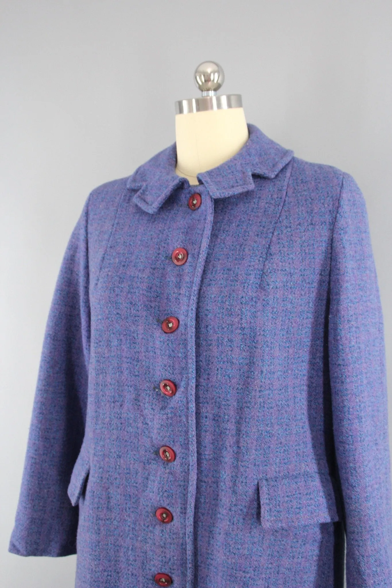 Vintage 1950s Periwinkle Blue Harris Tweed Wool Coat