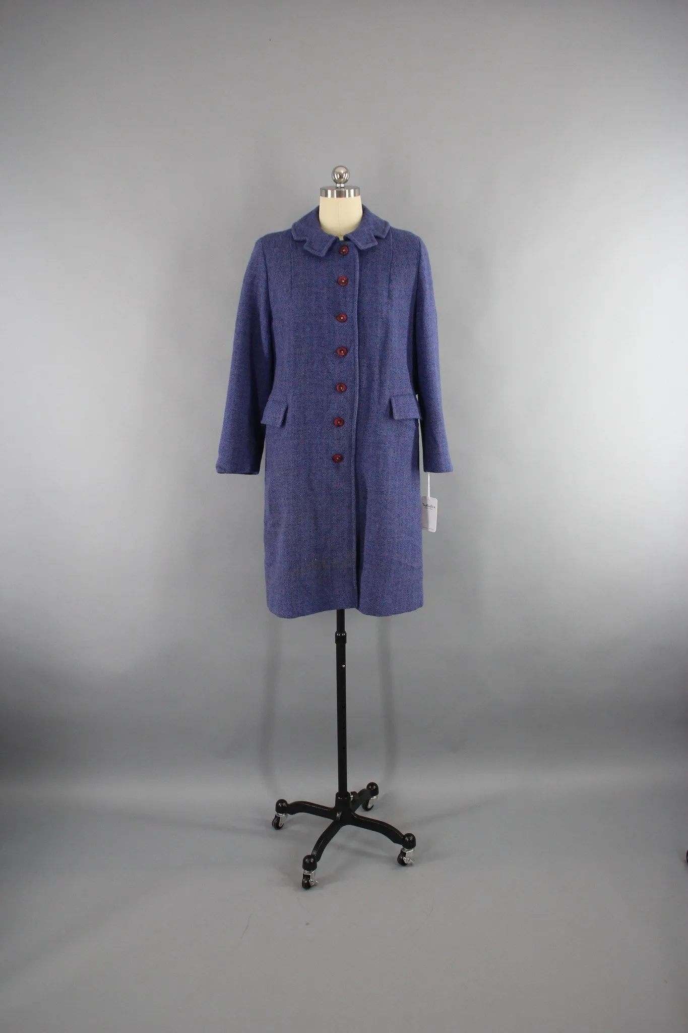 Vintage 1950s Periwinkle Blue Harris Tweed Wool Coat