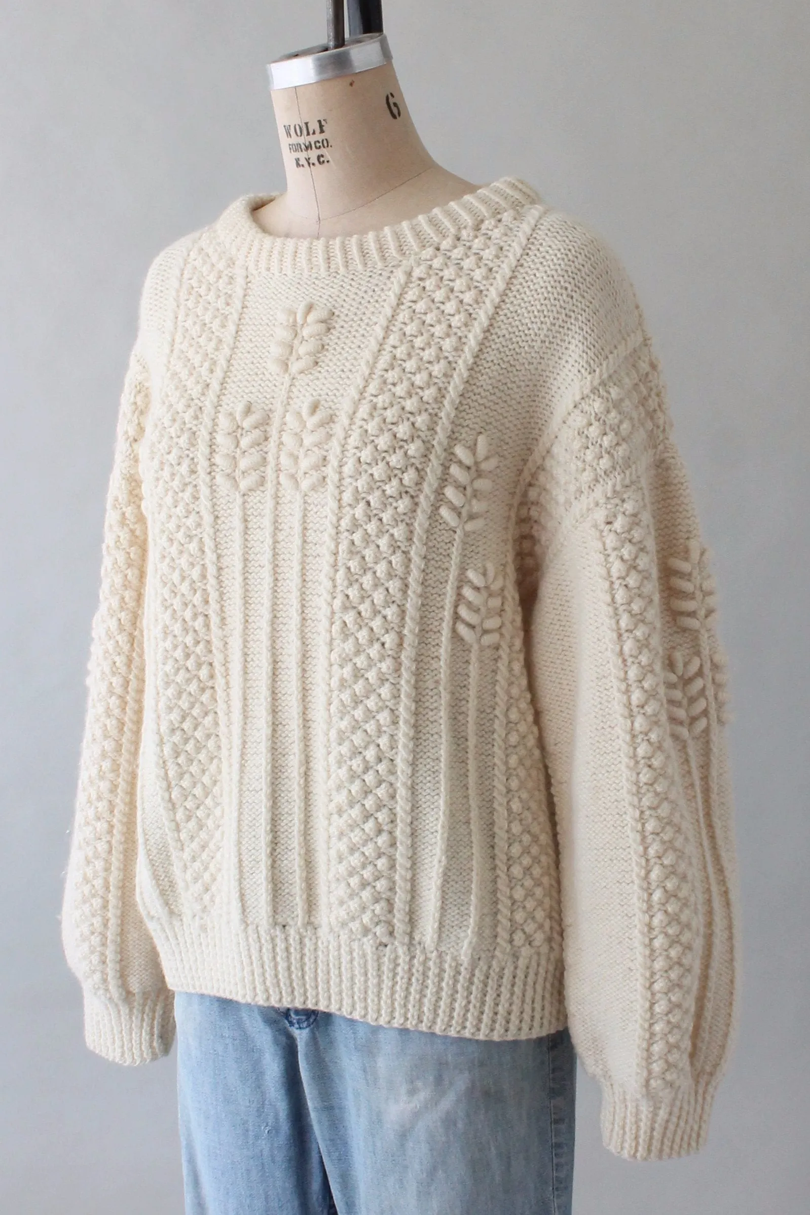 Vintage 1970s Unisex Cable Knit Wool Fisherman Sweater