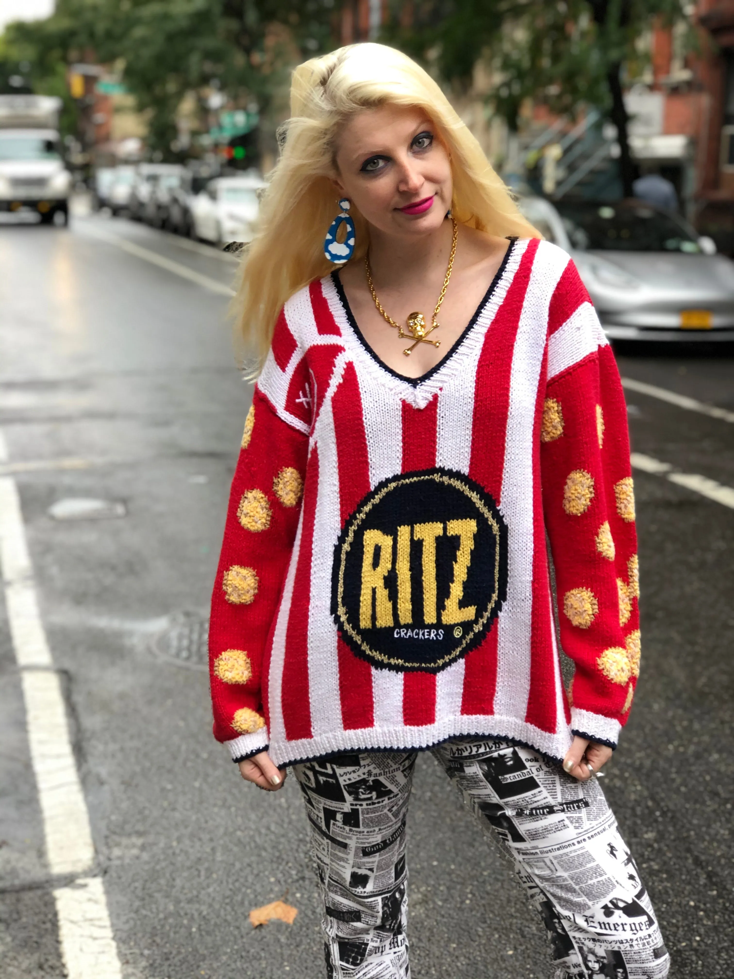 Vintage 80s Ritz Cracker Novelty Sweater