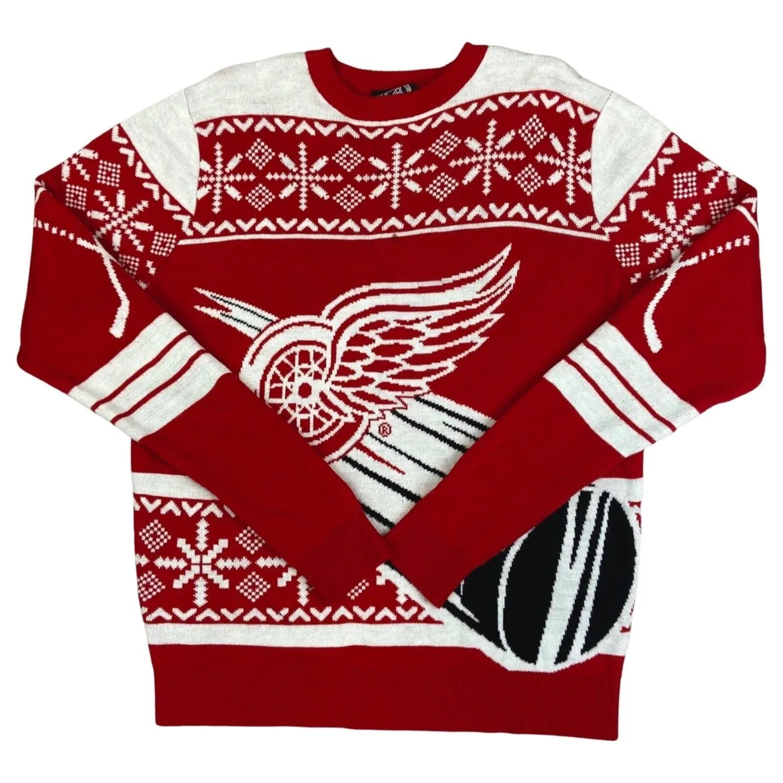 Vintage 90s 00s Red White NHL Hockey Christmas Knit Jumper M