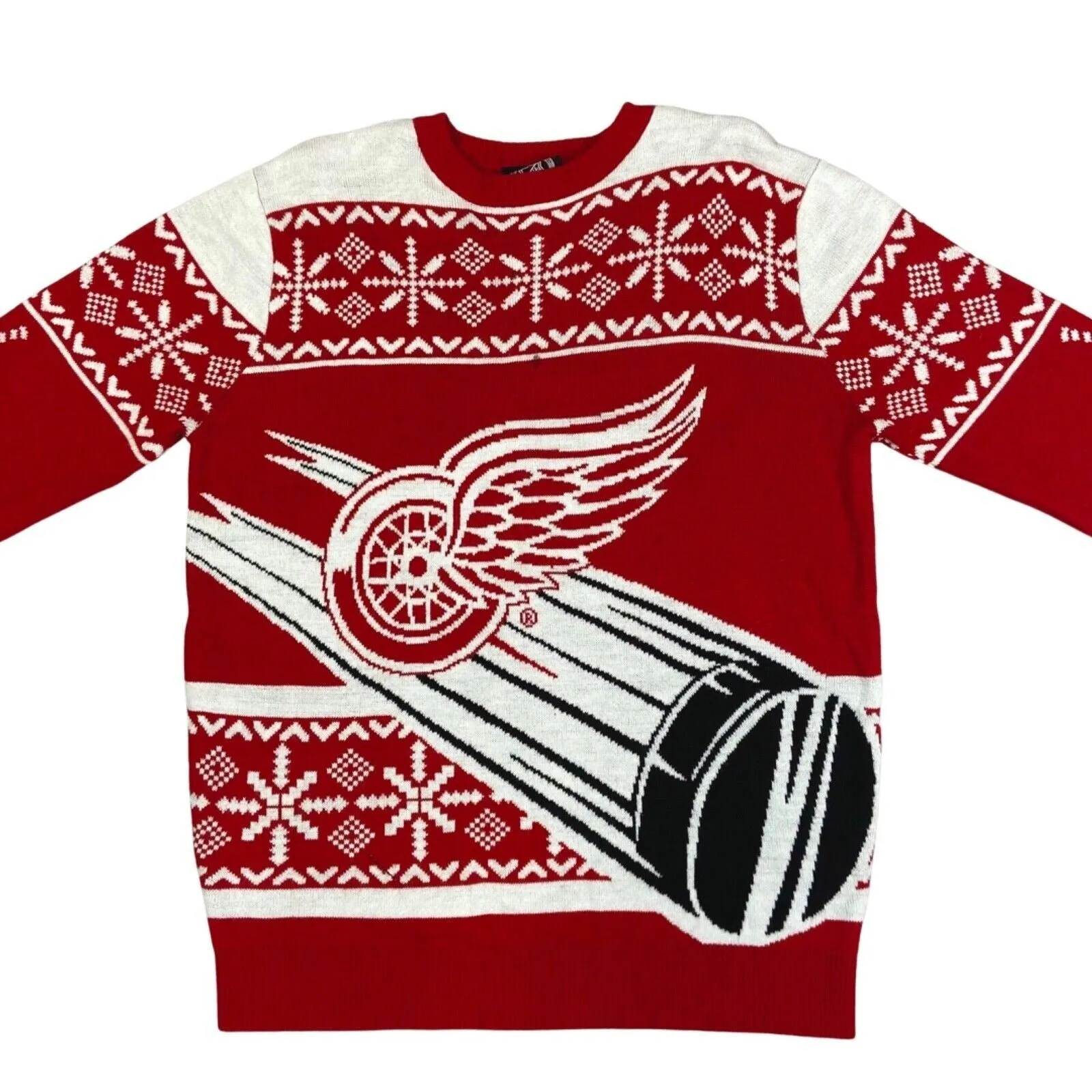 Vintage 90s 00s Red White NHL Hockey Christmas Knit Jumper M