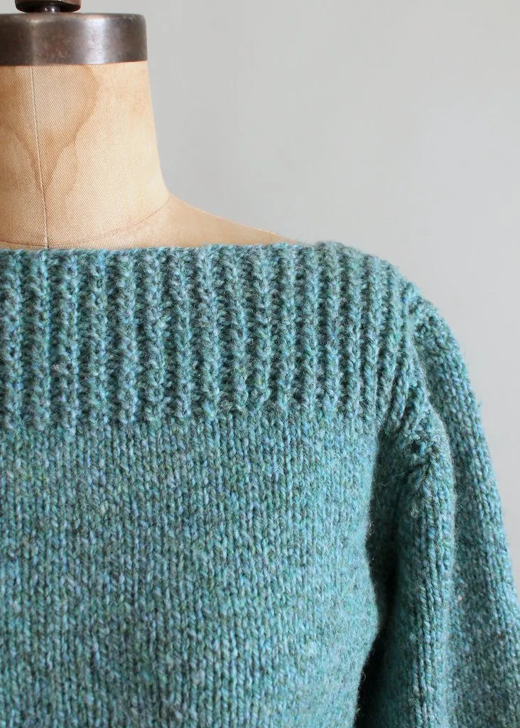 Vintage Blue Handknit Boatneck Sweater