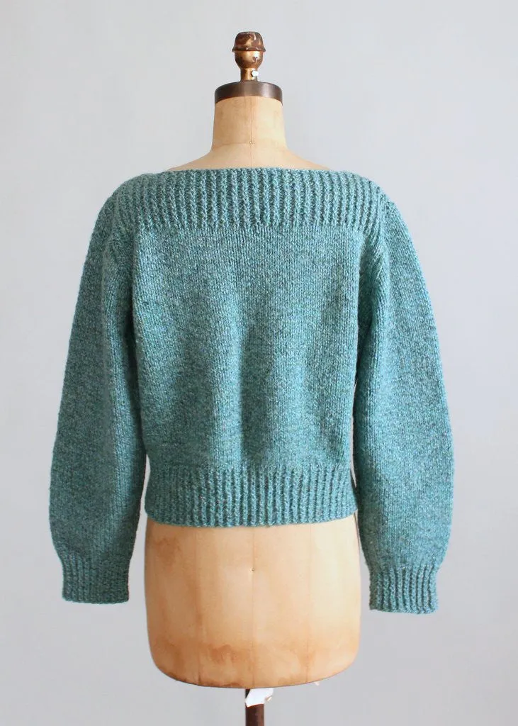 Vintage Blue Handknit Boatneck Sweater