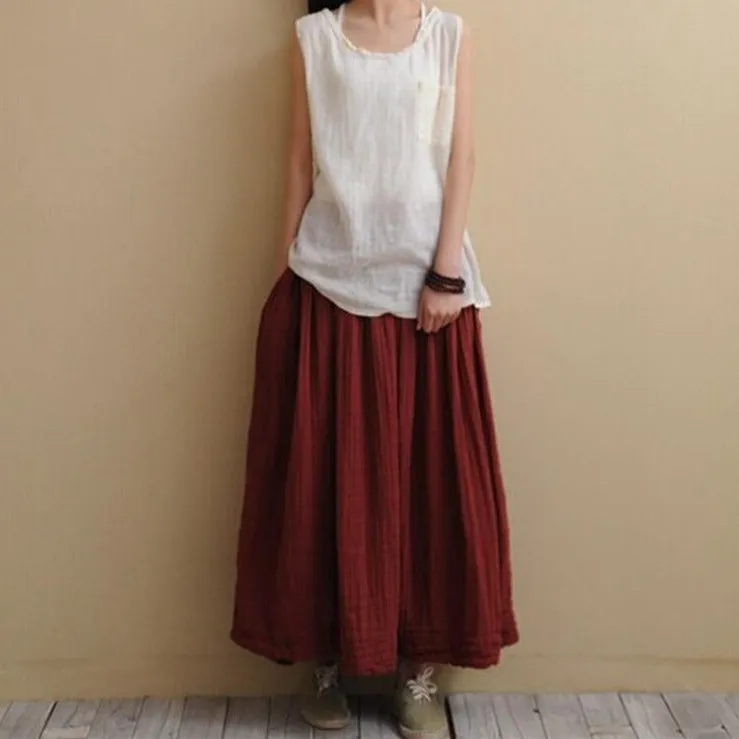 Vintage Cotton Linen Pleated Skirt