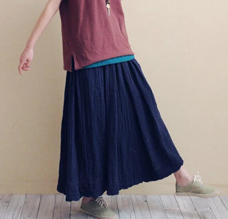 Vintage Cotton Linen Pleated Skirt