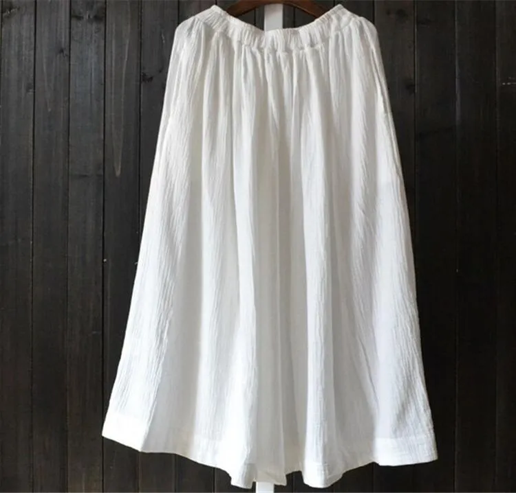 Vintage Cotton Linen Pleated Skirt