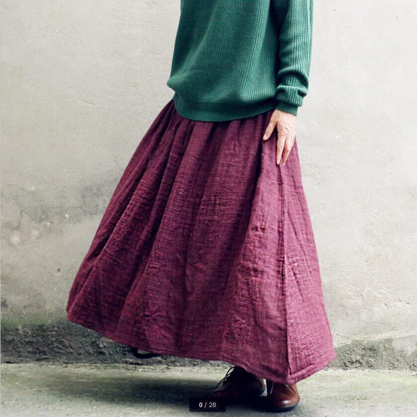 Vintage Cotton Linen Pleated Skirt