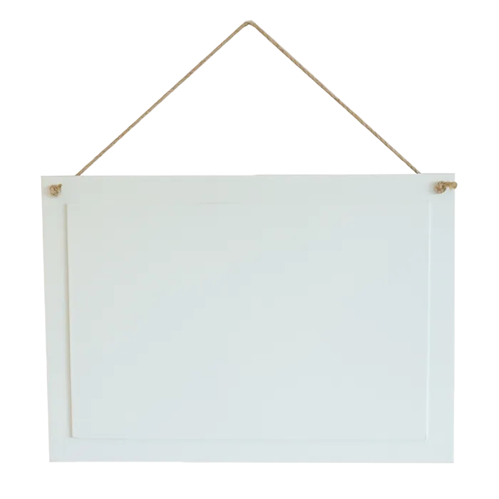 WHITE COATED WOOD RECT. HANG SIGN 12.12" X 8.58"