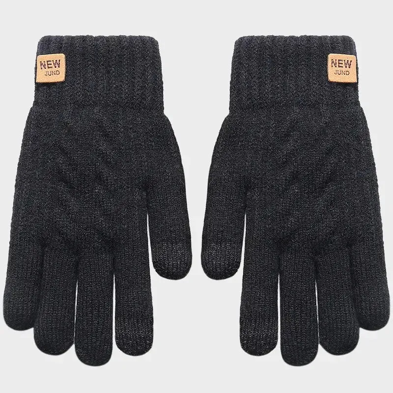 Wholesale Fleece Lined Fashion Warm Black Cable Knitted Winter Touch Screen Gloves