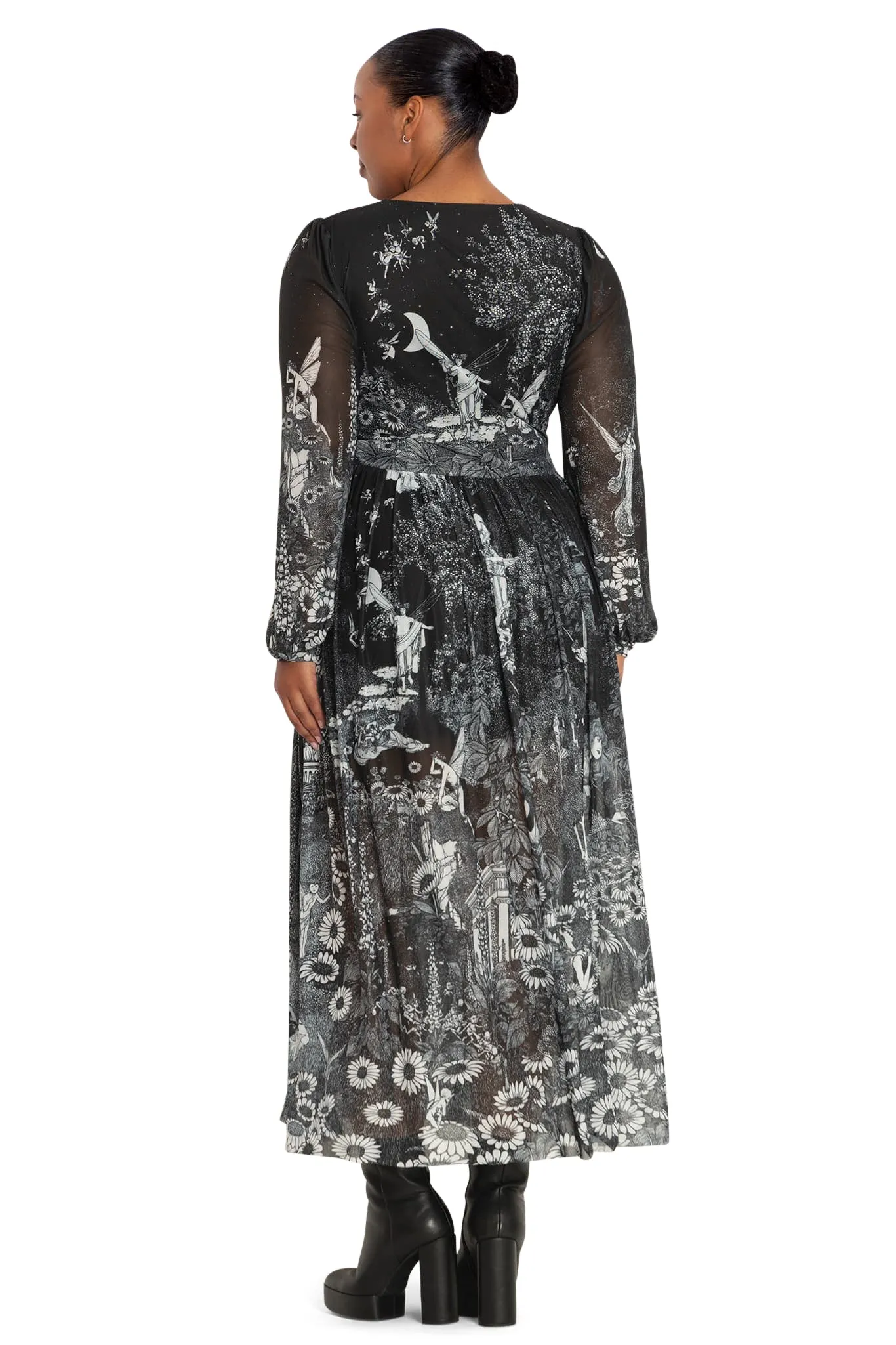 William Heath Robinson's Fairytales Sheer Bishop Maxi Dress