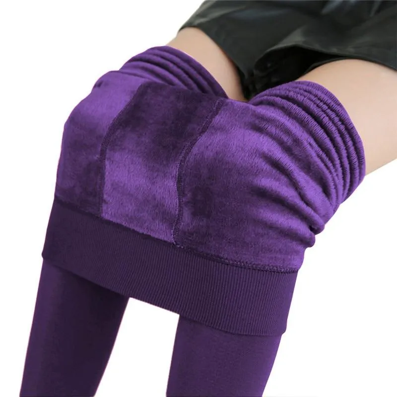 Women  Warm High Waist Thick Velvet Stretchy Leggings