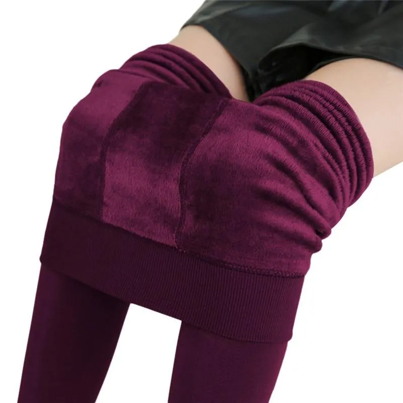 Women  Warm High Waist Thick Velvet Stretchy Leggings