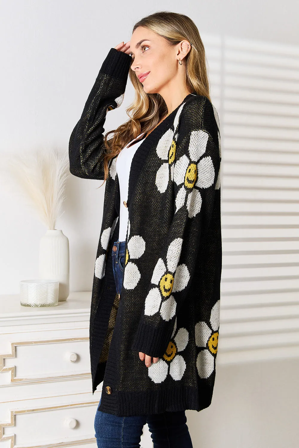 Women's Floral Button Down Sweater Coat